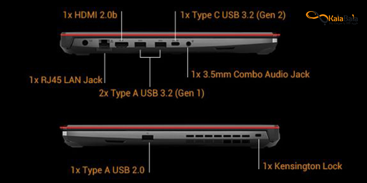 پورت ها و اتصالات لپتاپ گیمینگ ایسوس مدل ASUS TUF Gaming F15 FX506HC-HN157